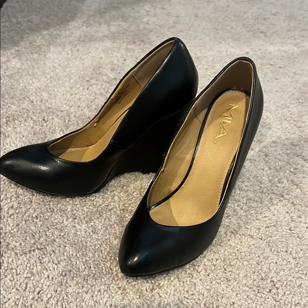 MIA Black Wedge Heels